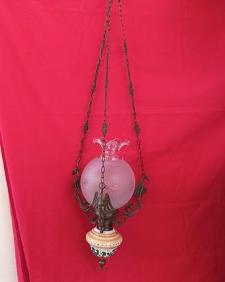 Lampadario ottone ceramica vetro anni 60