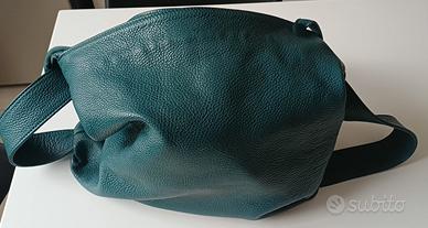 borsa pelle verde petrolio