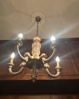 Lampadario classico 5 luci in legno e oro