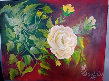 quadro rosa gialla dipinto ad olio serie Milu.