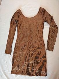 Vestitino paillettes marrone taglia S foderato gla