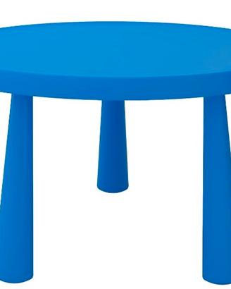 2 Tavolini blu e 10 sgabelli gialli