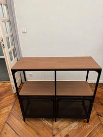 Scaffale 3 ripiani, ferro nero e legno massiccio