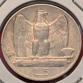5 Lire 1928 Rara - 1 Rosetta Regno d'Italia