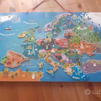 Mappa puzzle magnetico Europa in legno