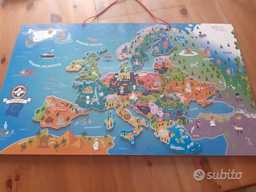 Mappa puzzle magnetico Europa in legno
