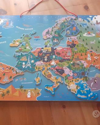 Mappa puzzle magnetico Europa in legno