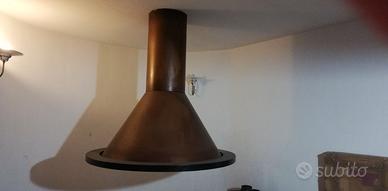 Grande cappa conica sospesa rame e legno