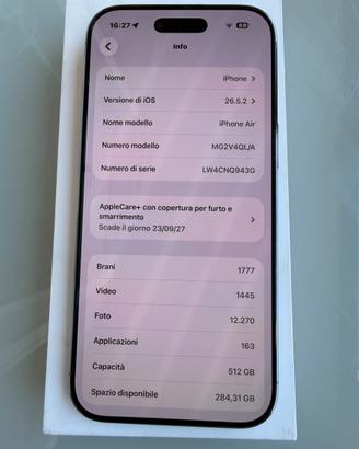 IPhone Air 512GB + AppleCare+(Furto/Smarrimento)
