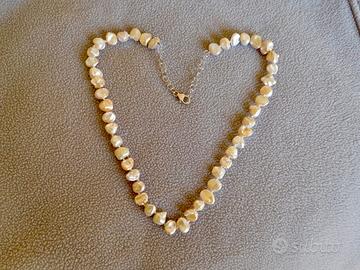 Collana perle Keshi chius. e catenella argento 925