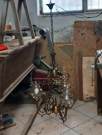 lampadario ottone vintage a tre luci