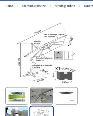 Ombrellone Darwin da giardino grigio antracite