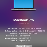 MacBook Pro 15" I9 32 gb Ram e 500 gb SSD