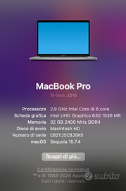 MacBook Pro 15" I9 32 gb Ram e 500 gb SSD