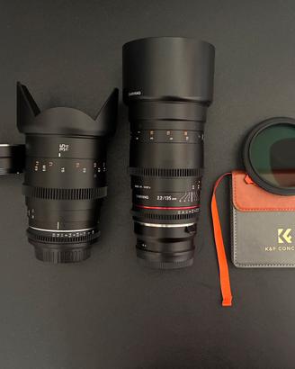Samyang Cine 35 e 135mm + adapt. Urth + K&F ND/CPL