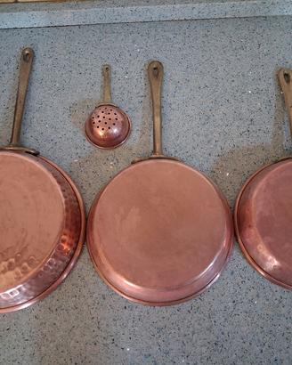 Set Vintage 4 pezzi in Rame con manico  in ottone