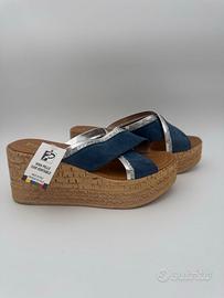 Sandali Zeppa Patrizia Boutique Vera Pelle Blu