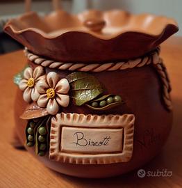Biscottiera in terracotta decorata - nuova