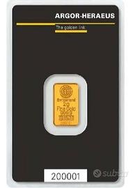 LINGOTTO ARGOR-HERAEUS 2g ORO PURO 999 NUOVO