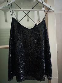 Top nero nuovo con paillettes