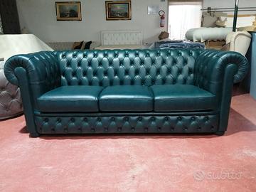 Divano 3 posti Chesterfield in pelle lagoon