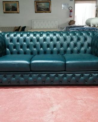 Divano 3 posti Chesterfield in pelle lagoon