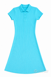 Vestito azzurro turchese a coste con colletto