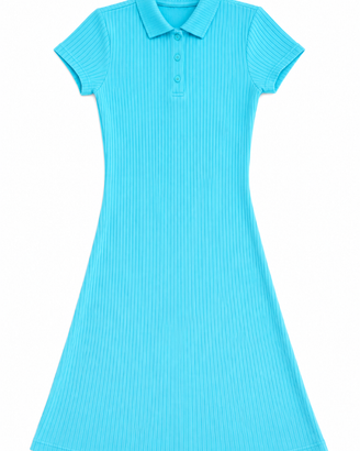 Vestito azzurro turchese a coste con colletto