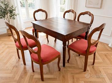 Tavolo legno massello +6 sedie stile classico