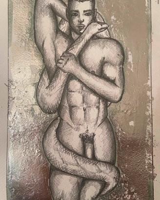 disegno nudo matita e foglia argento