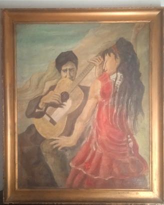 vecchio quadro olio su tela firmato, difettato