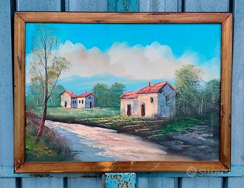 Quadro casa in campagna dipinto a olio firmato.