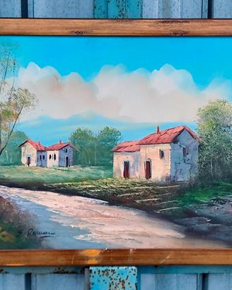 Quadro casa in campagna dipinto a olio firmato.