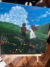 Quadro dipinto a mano – Coppia nel prato fiorito