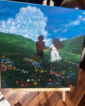 Quadro dipinto a mano – Coppia nel prato fiorito