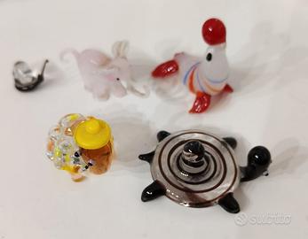 Lotto piccole statuine animali in vetro di Murano