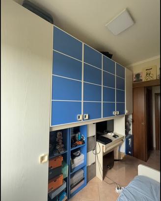 Cameretta a ponte con letto a estrazione Blu/Beige