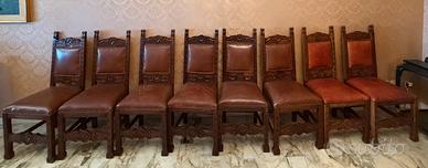 8 Sedie in legno stile rinascimentale