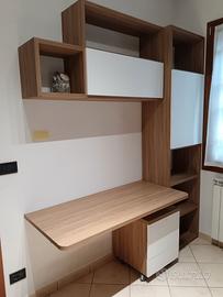 letto singolo soppalcato con scrivania e libreria