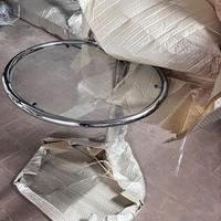 TAVOLOINO BASSO ROTONDO IN VETRO E ACCIAIO