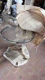 TAVOLOINO BASSO ROTONDO IN VETRO E ACCIAIO