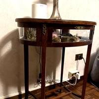 Tavolino vetrina vintage in legno con vetro