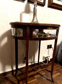 Tavolino vetrina vintage in legno con vetro