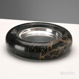 Svuotatasche in Marmo Nero e Argento - Anni 70