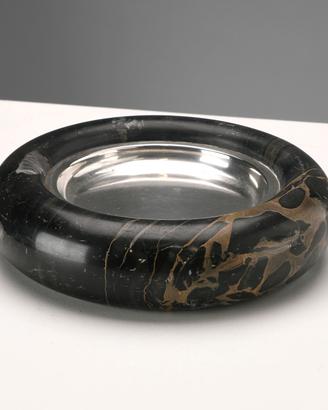 Svuotatasche in Marmo Nero e Argento - Anni 70