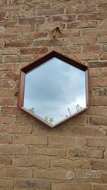 specchio Teak Esagonale scandinavo vintage