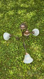 Lampadario classico 3 luci in ottone e vetro
