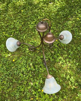 Lampadario classico 3 luci in ottone e vetro