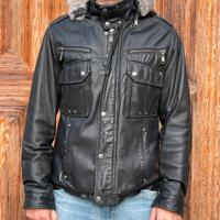 Giubbotto in vera pelle nero Conbipel 48 cappuccio