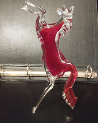 Cavallo in Vetro di Murano rosso e bianco